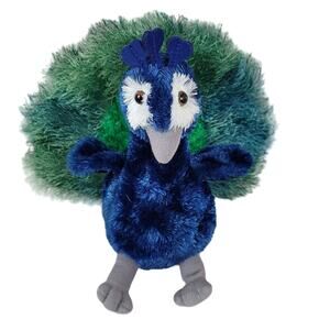 Peacock Plush Aurora Seated Floppy Legs Soft Green Blue 8 inch Stuffed Animal